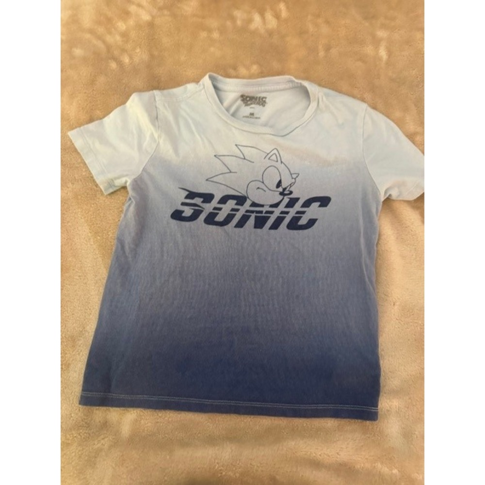 Sonic the Hedgehog Boys Blue Graphic T-Shirt Sega Size M 8-10 Short Sleeve (A)